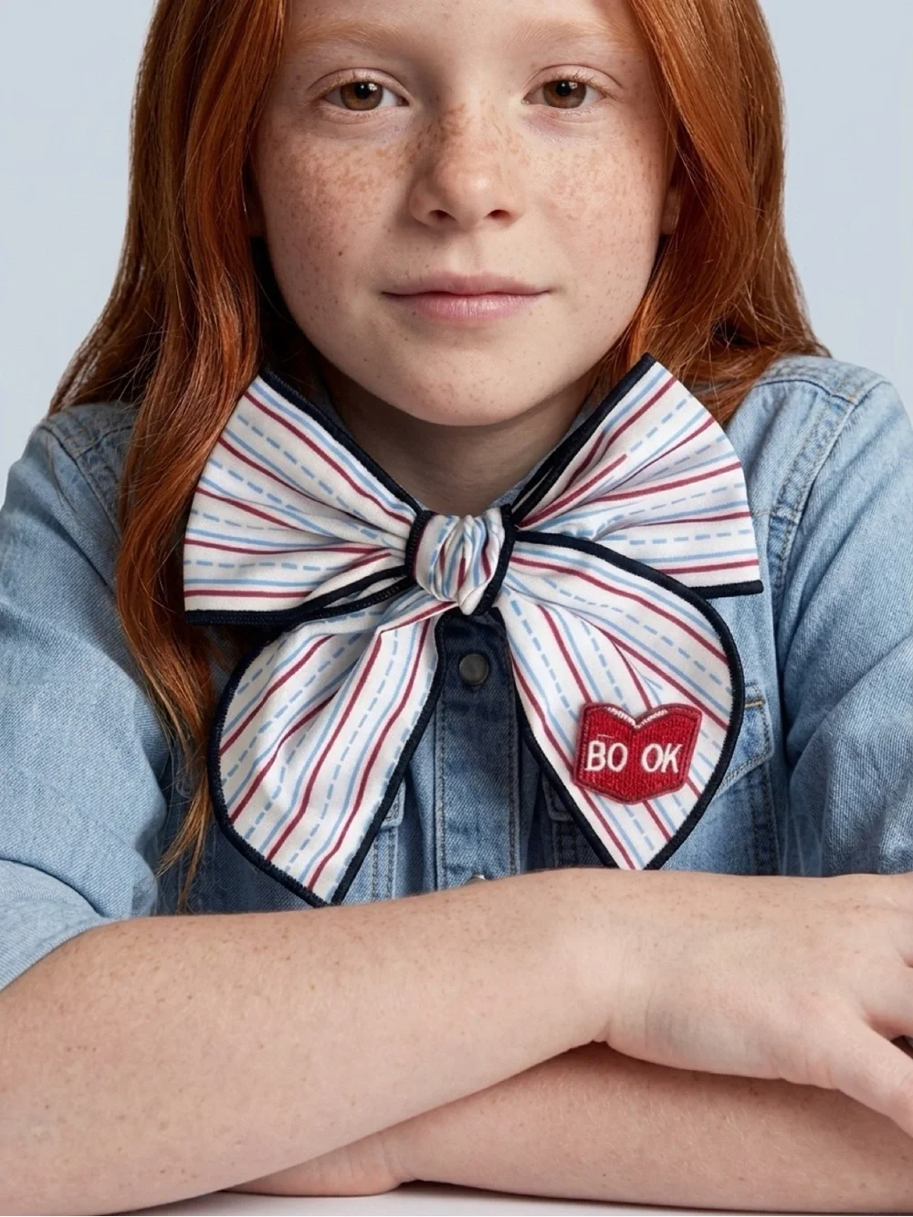 Kids Back to School Notebook Paper Hair Bow with Red Book Patch